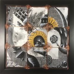 Relics, 2019, 10" x 10", mixed media (acrylic on panel with copper wire)