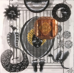 Reliquary Series: Trinity, 2019, 12" x 12", mixed media (acrylic on panel with copper inset and relic)